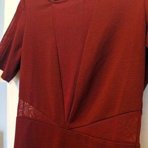 Maroon Mesh Cutout Dress
